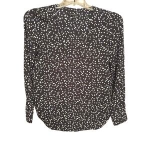 Banana Republic Womens Black Dot Print  LS Round Neck Blouse Top Size S